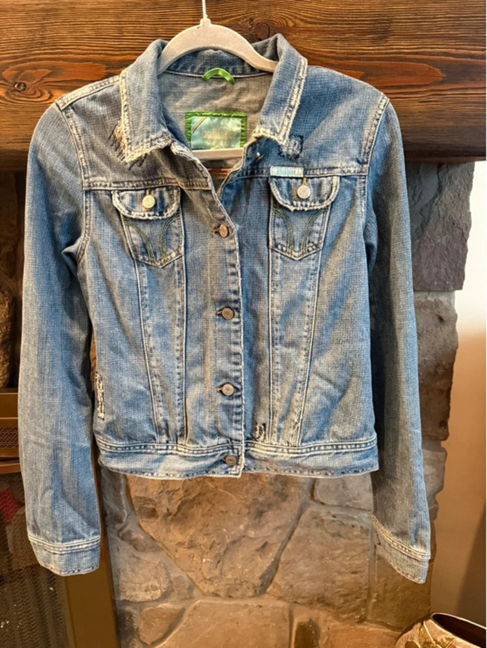 Vintage 00’s Young Women’s Green Stitching Hollister Denim Jacket